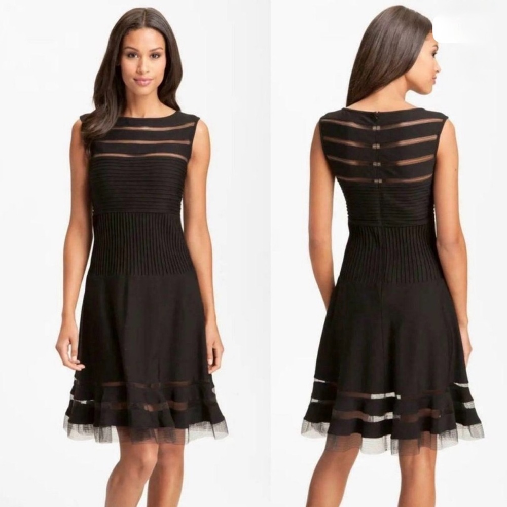 TADASHI SHOJI CUTOUT JERSEY CAP SLEEVE COCKTAIL DRESS IN BLACK - Size Medium